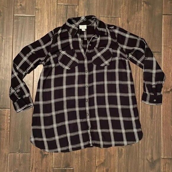 Isabel Maternity Black & White Plaid Button Down S - Picture 1 of 4